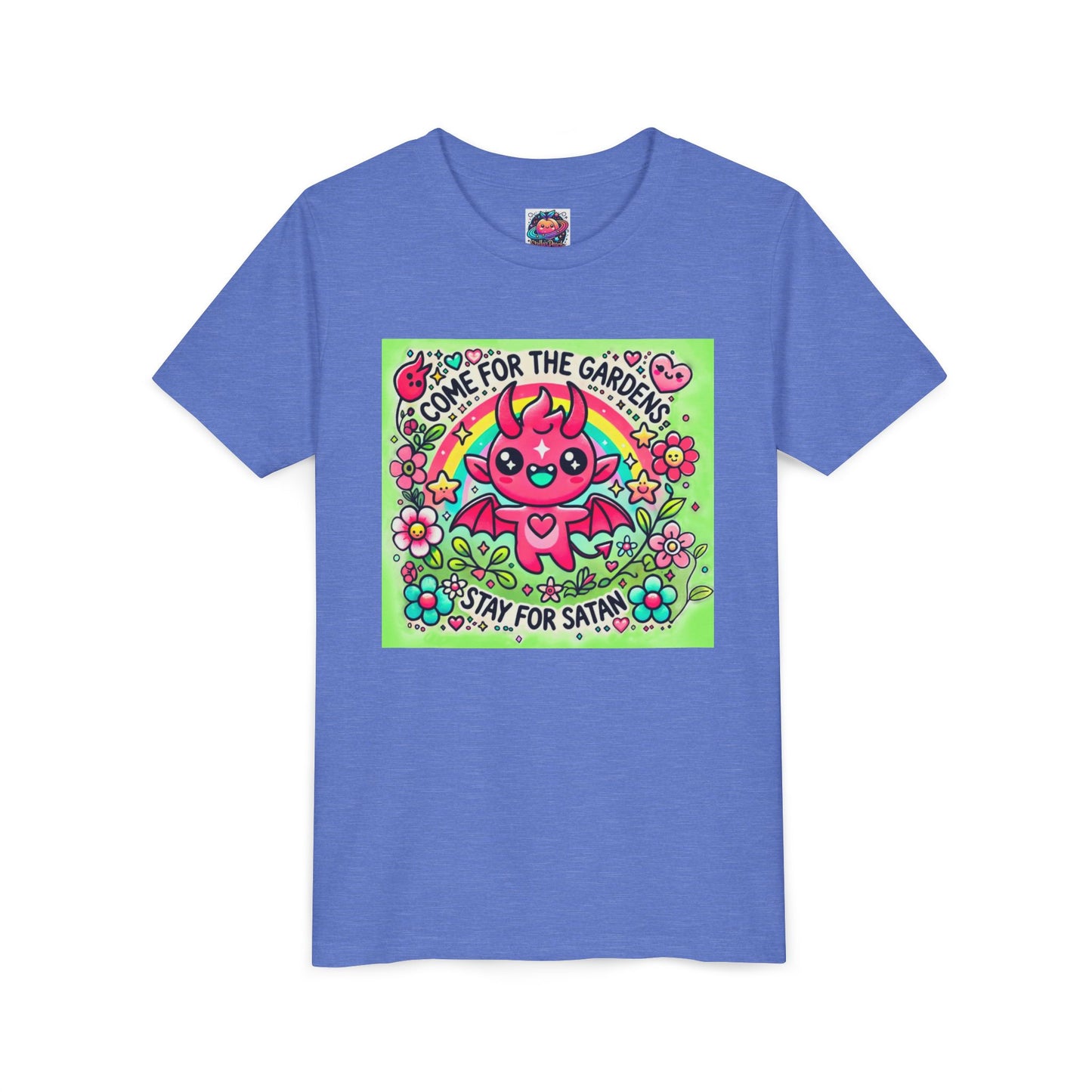 Kids Short Sleeve Tee - "Come for the Gardens, Stay for Satan" Cute Devil Design