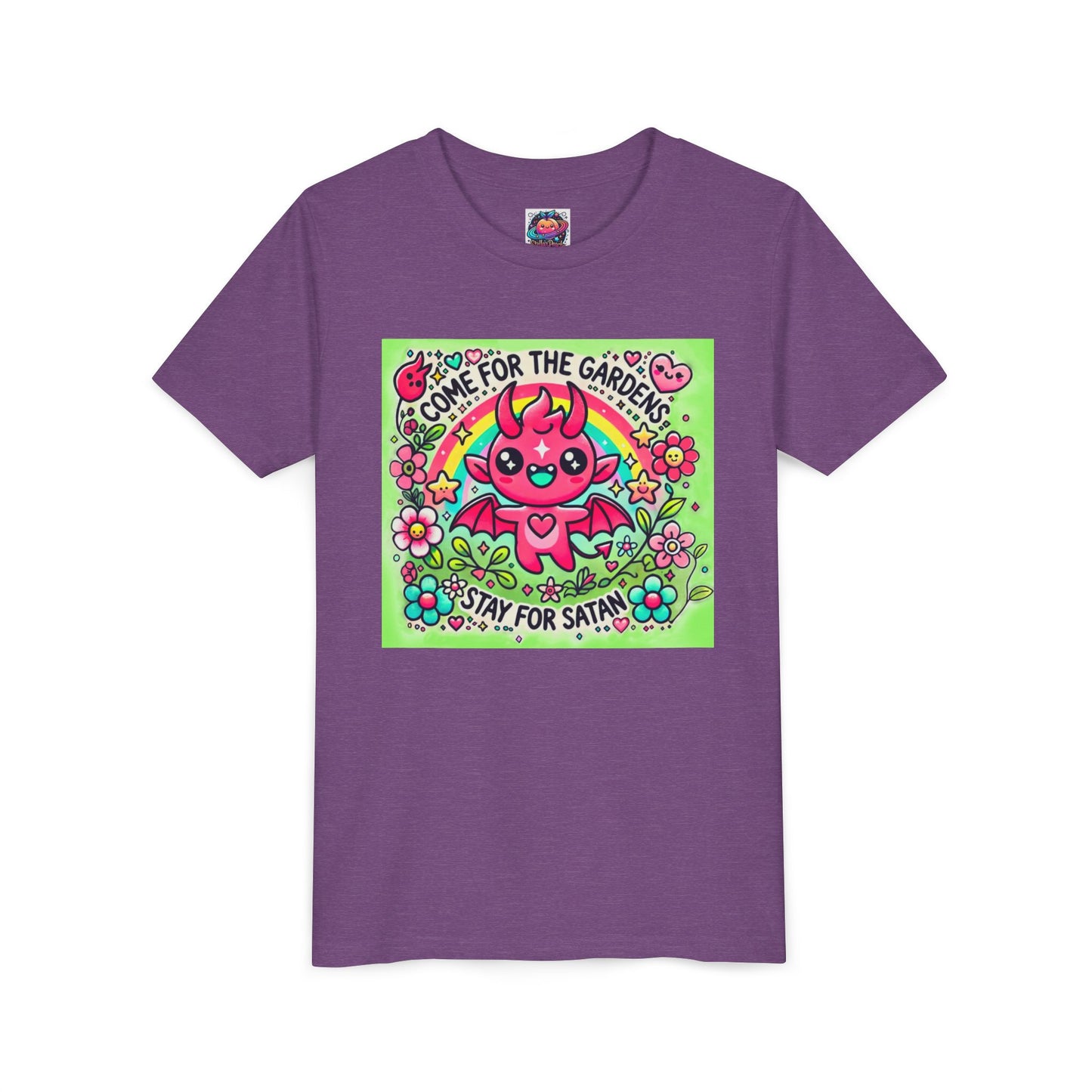 Kids Short Sleeve Tee - "Come for the Gardens, Stay for Satan" Cute Devil Design