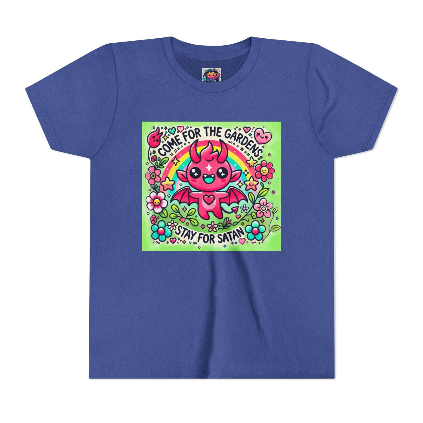 Kids Short Sleeve Tee - "Come for the Gardens, Stay for Satan" Cute Devil Design