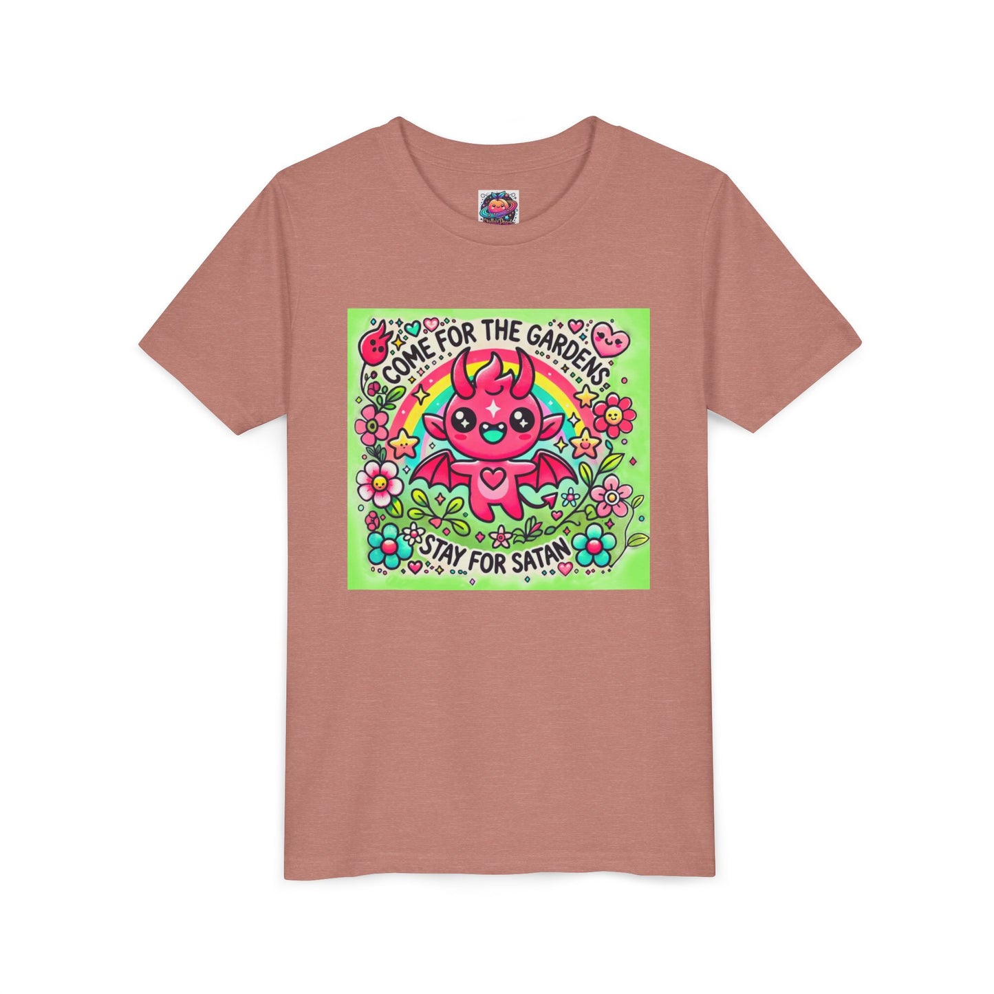 Kids Short Sleeve Tee - "Come for the Gardens, Stay for Satan" Cute Devil Design