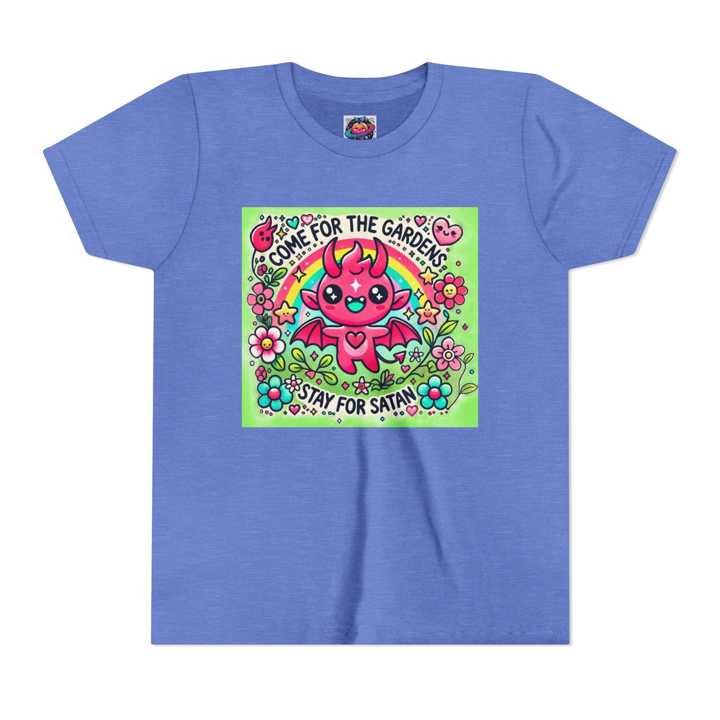 Kids Short Sleeve Tee - "Come for the Gardens, Stay for Satan" Cute Devil Design